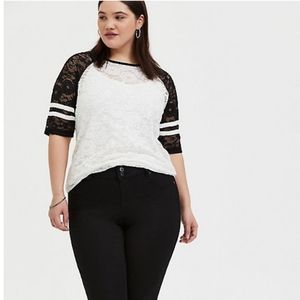TORRID L Black & White Lace Baseball Tee Large NWT
